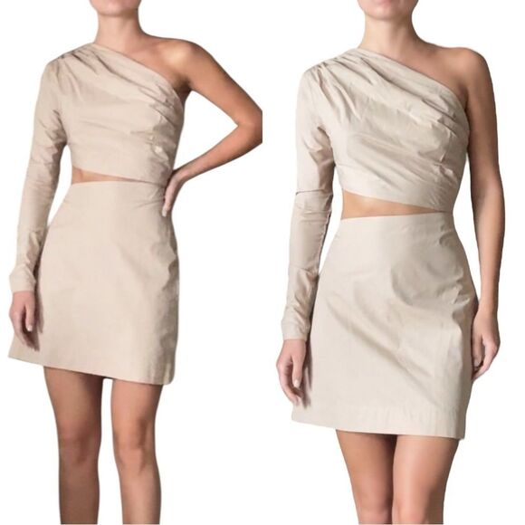 NWT S/W/F Mini Tan Dress One Shoulder Size S - Picture 1 of 10